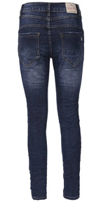Jewelly Damen Jeans  | Stretch Jeans Five-Pocket im Crash-Look | Boyfriend Hose und sichtbarer Knopfleiste mit Schmuckknöpfen | Pailletten Applikationen an den Seitentaschen