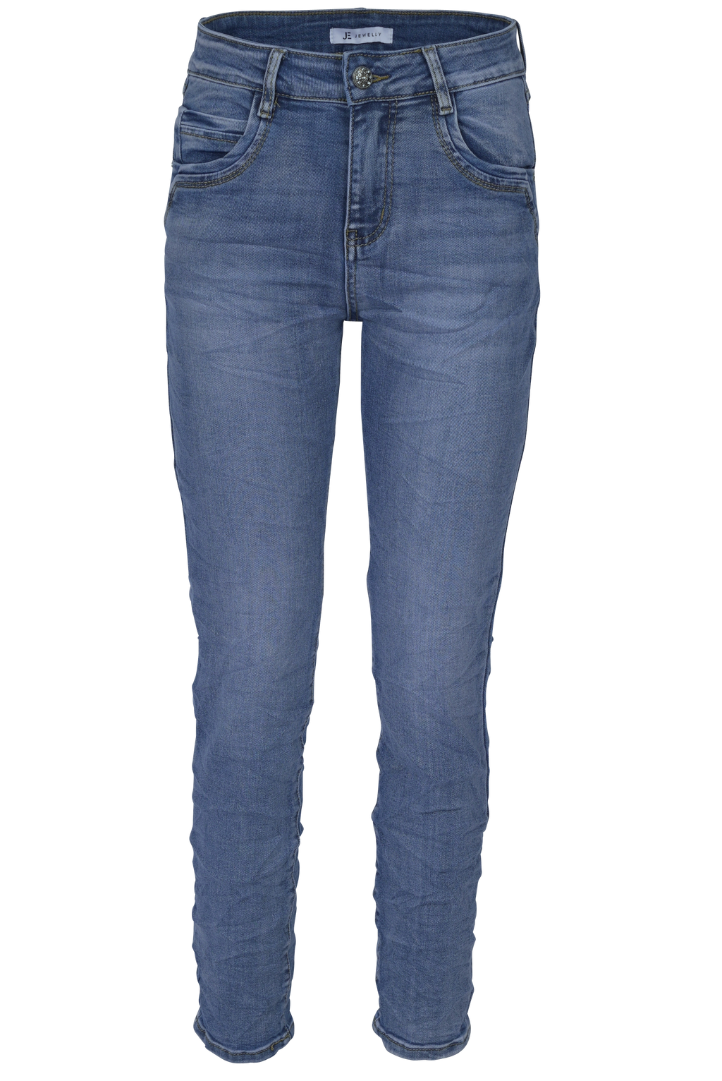 Jewelly Damen Jeans  | Stretch Jeans Five-Pocket im Crash-Look | Boyfriend -Cut - im Crash-Look mit Reißverschluss
