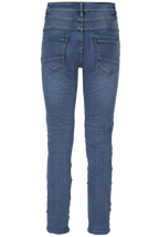 Jewelly Damen Jeans  | Stretch Jeans Five-Pocket im Crash-Look | Boyfriend -Cut - im Crash-Look mit Reißverschluss