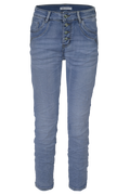 Jewelly Damen Stretch Jeans Five-Pocket im Crash-Look | Boyfriend Hose mit sichtbarer Knopfleiste