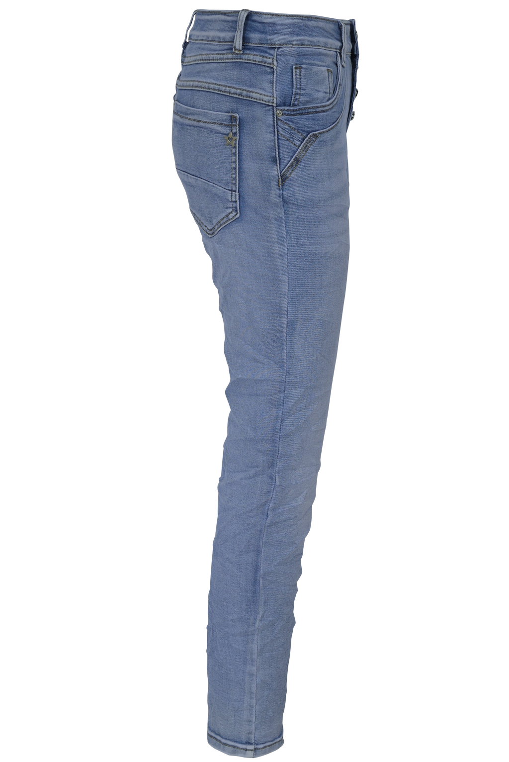 Jewelly Damen Stretch Jeans Five-Pocket im Crash-Look | Boyfriend Hose mit sichtbarer Knopfleiste