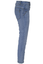 Jewelly Damen Stretch Jeans Five-Pocket im Crash-Look | Boyfriend Hose mit sichtbarer Knopfleiste