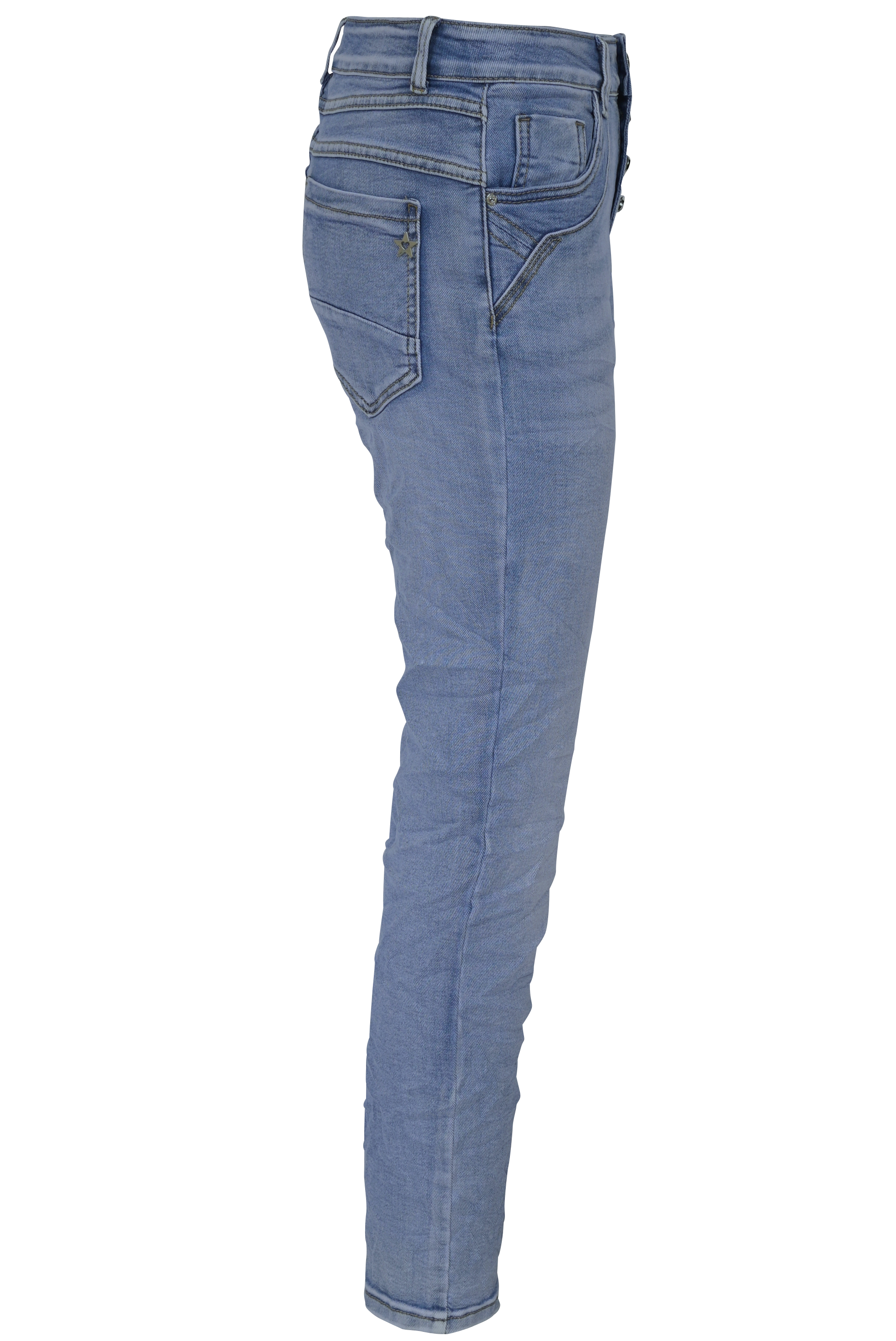 Jewelly Damen Stretch Jeans Five-Pocket im Crash-Look | Boyfriend Hose mit sichtbarer Knopfleiste