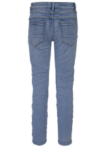 Jewelly Damen Stretch Jeans Five-Pocket im Crash-Look | Boyfriend Hose mit sichtbarer Knopfleiste