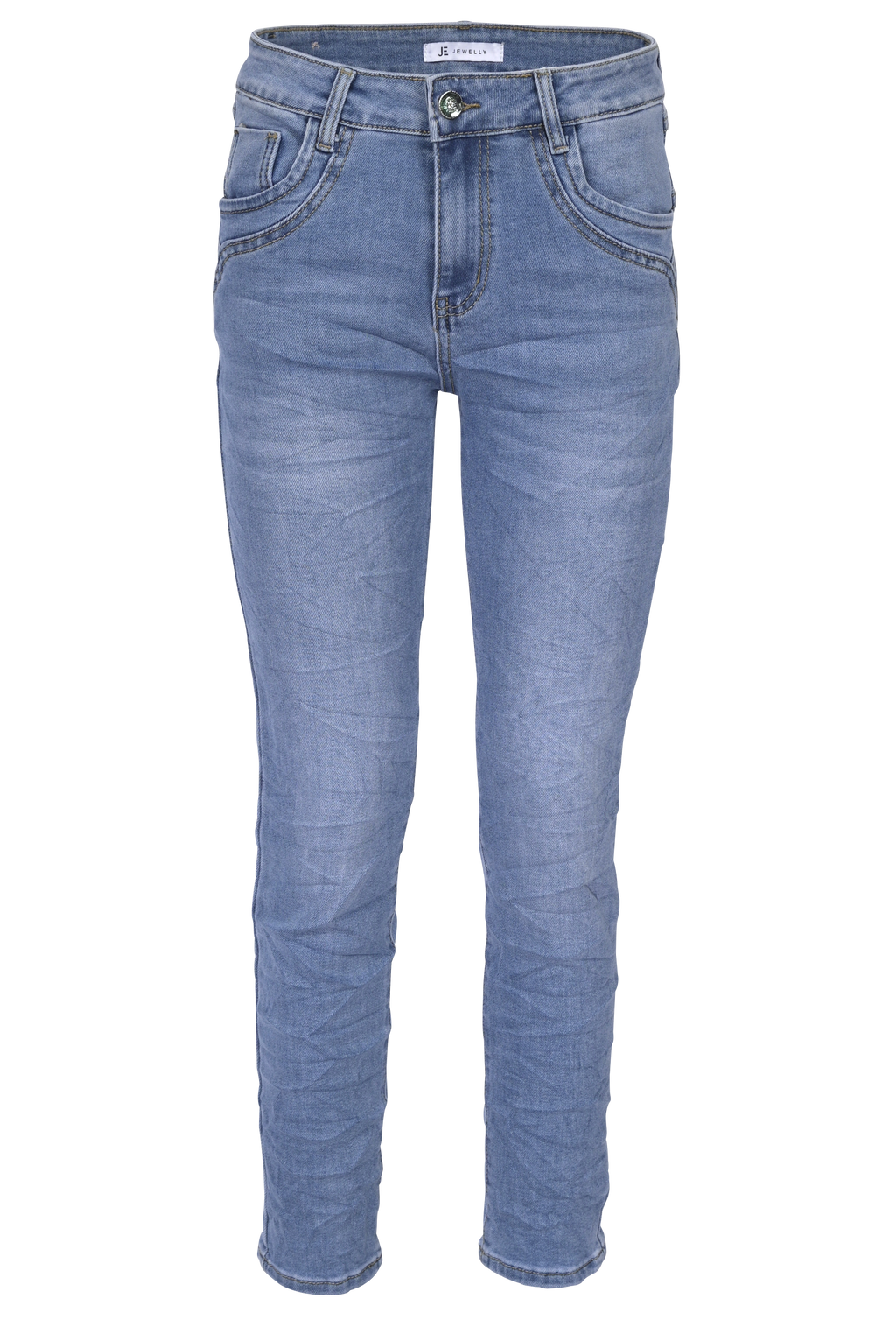 Jewelly Damen Jeans  | Stretch Jeans Five-Pocket im Crash-Look | Boyfriend -Cut - im Crash-Look mit Reißverschluss