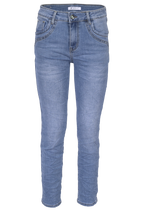 Jewelly Damen Jeans  | Stretch Jeans Five-Pocket im Crash-Look | Boyfriend -Cut - im Crash-Look mit Reißverschluss