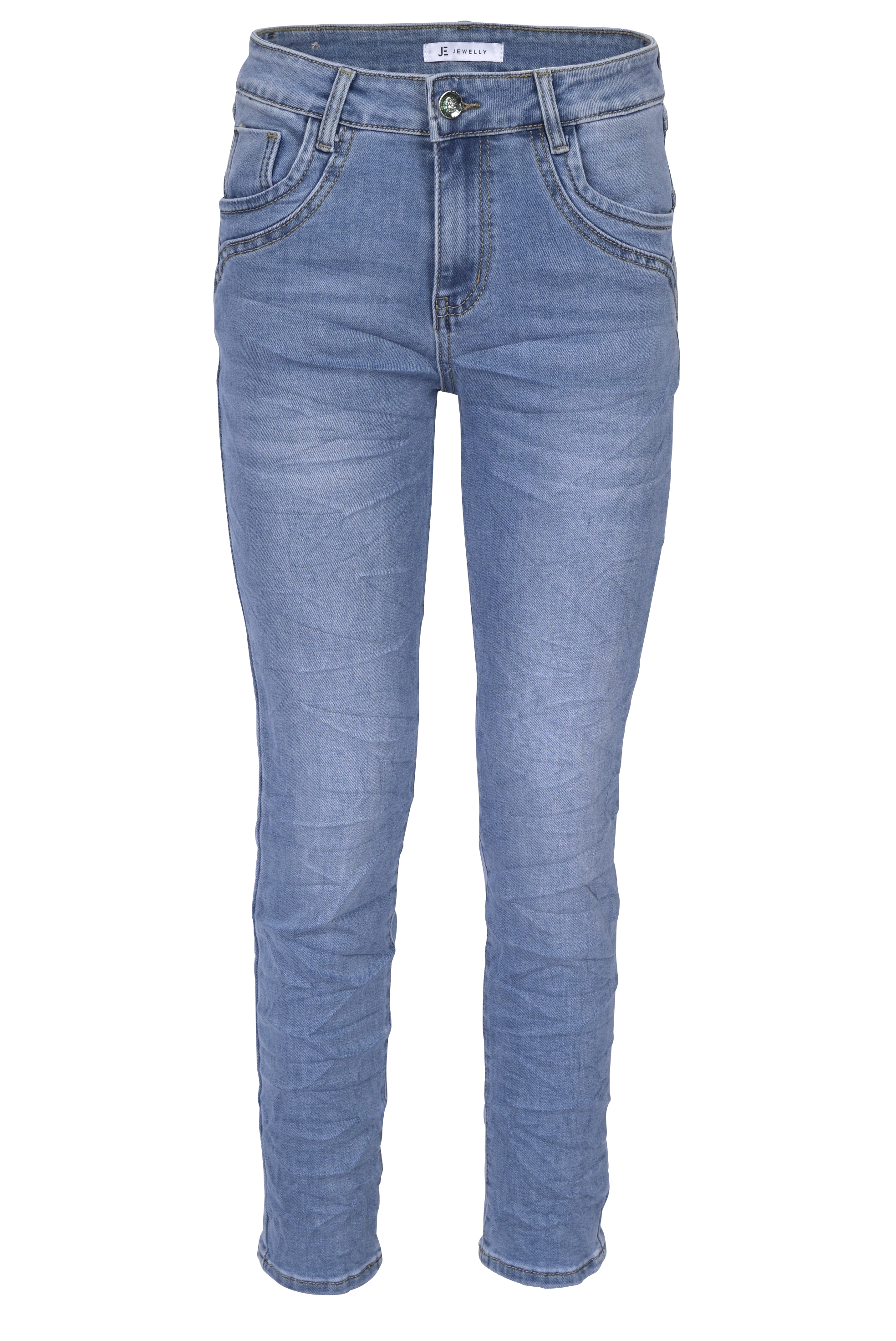 Jewelly Damen Jeans  | Stretch Jeans Five-Pocket im Crash-Look | Boyfriend -Cut - im Crash-Look mit Reißverschluss