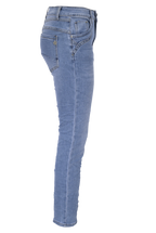 Jewelly Damen Jeans  | Stretch Jeans Five-Pocket im Crash-Look | Boyfriend -Cut - im Crash-Look mit Reißverschluss