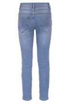 Jewelly Damen Jeans  | Stretch Jeans Five-Pocket im Crash-Look | Boyfriend -Cut - im Crash-Look mit Reißverschluss
