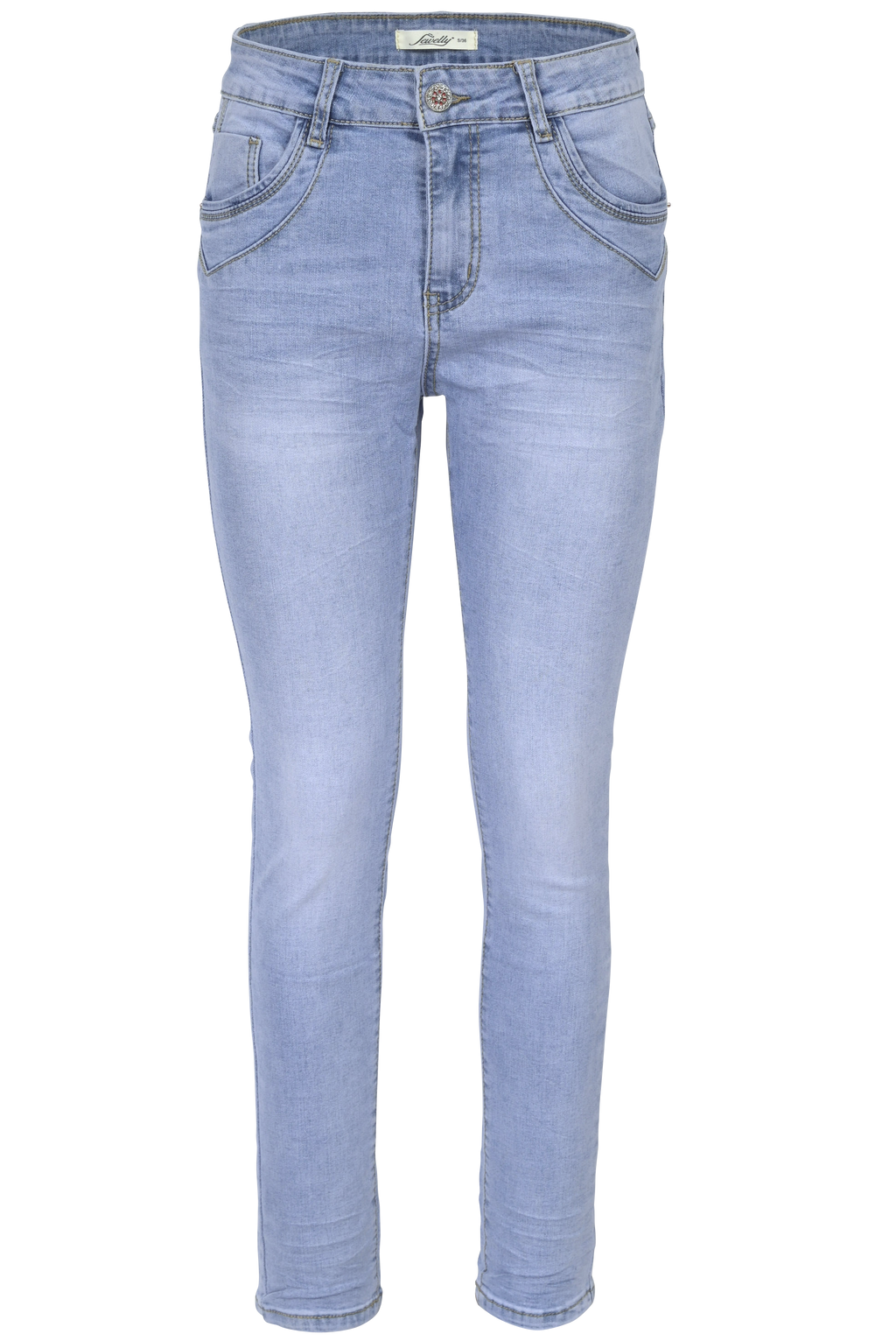 Jewelly Damen Jeans  | Stretch Jeans Five-Pocket im Crash-Look | Boyfriend -Cut - im Crash-Look mit Reißverschluss