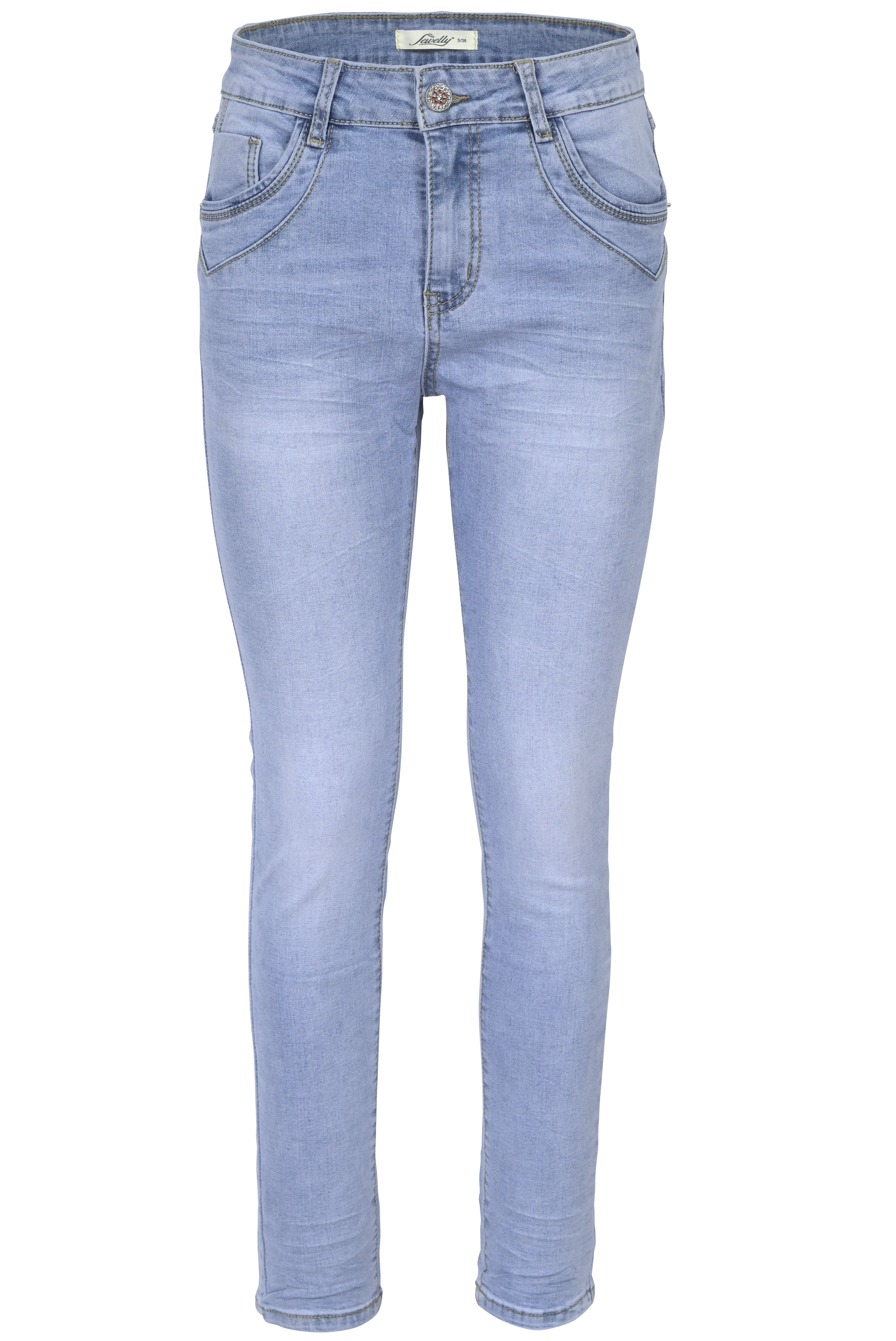 Jewelly Damen Jeans  | Stretch Jeans Five-Pocket im Crash-Look | Boyfriend -Cut - im Crash-Look mit Reißverschluss