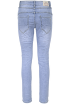 Jewelly Damen Jeans  | Stretch Jeans Five-Pocket im Crash-Look | Boyfriend -Cut - im Crash-Look mit Reißverschluss