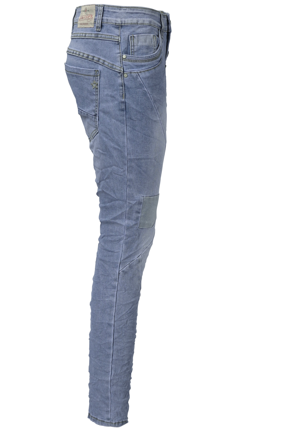 Jewelly Damen Stretch Jeans Five-Pocket im Crash-Look | Boyfriend Hose mit sichtbarer Knopfleiste