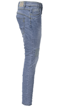 Jewelly Damen Stretch Jeans Five-Pocket im Crash-Look | Boyfriend Hose mit sichtbarer Knopfleiste