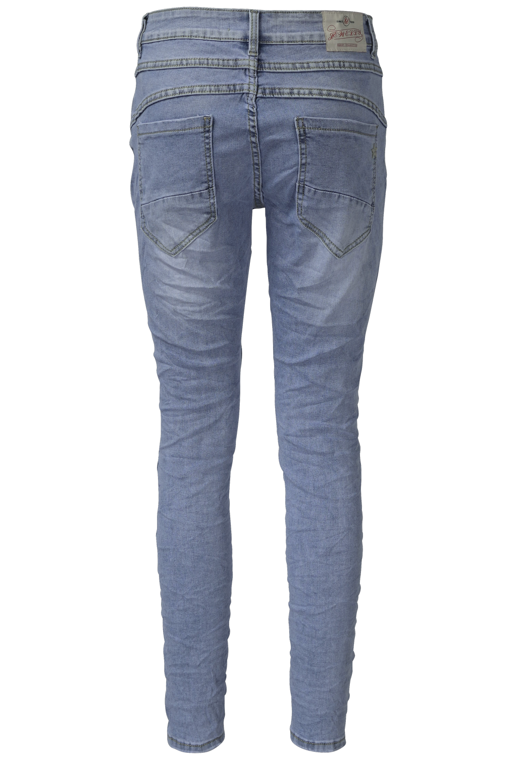 Jewelly Damen Stretch Jeans Five-Pocket im Crash-Look | Boyfriend Hose mit sichtbarer Knopfleiste