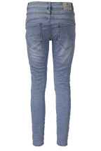 Jewelly Damen Stretch Jeans Five-Pocket im Crash-Look | Boyfriend Hose mit sichtbarer Knopfleiste