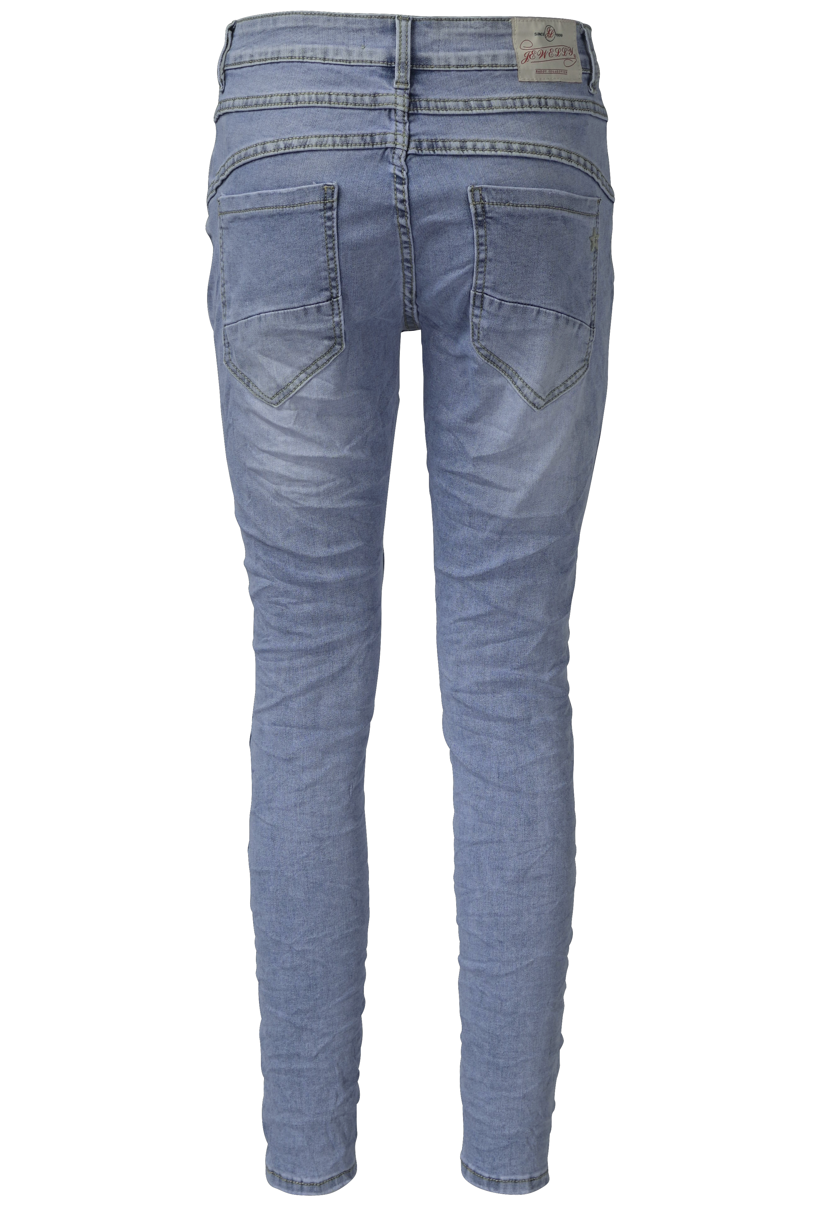 Jewelly Damen Stretch Jeans Five-Pocket im Crash-Look | Boyfriend Hose mit sichtbarer Knopfleiste