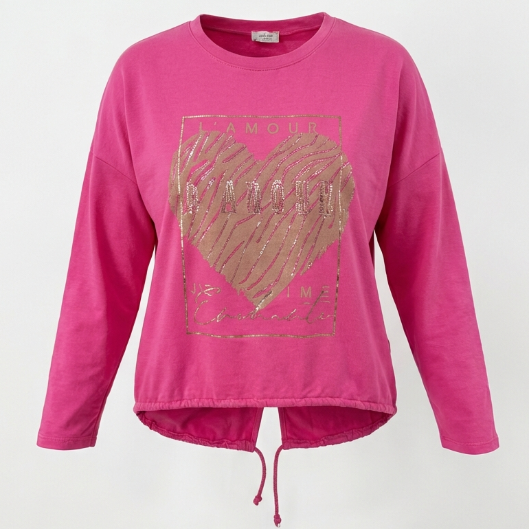Longsleeve mit Herzmotiv & Strassdetails – „L’AMOUR“