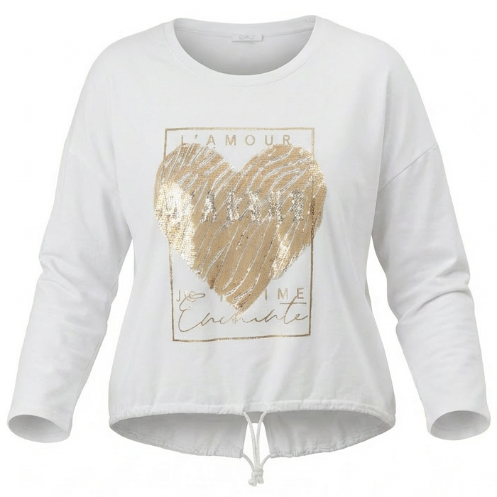 Longsleeve mit Herzmotiv & Strassdetails – „L’AMOUR“