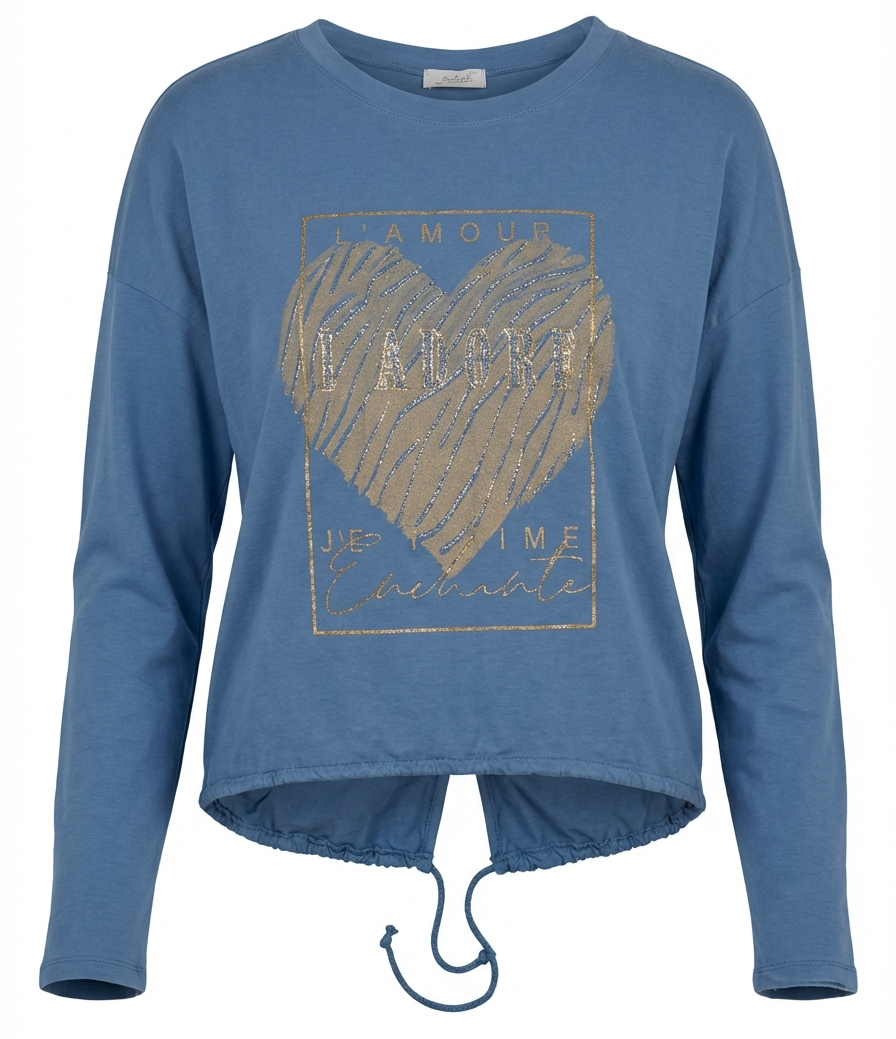 Longsleeve mit Herzmotiv & Strassdetails – „L’AMOUR“