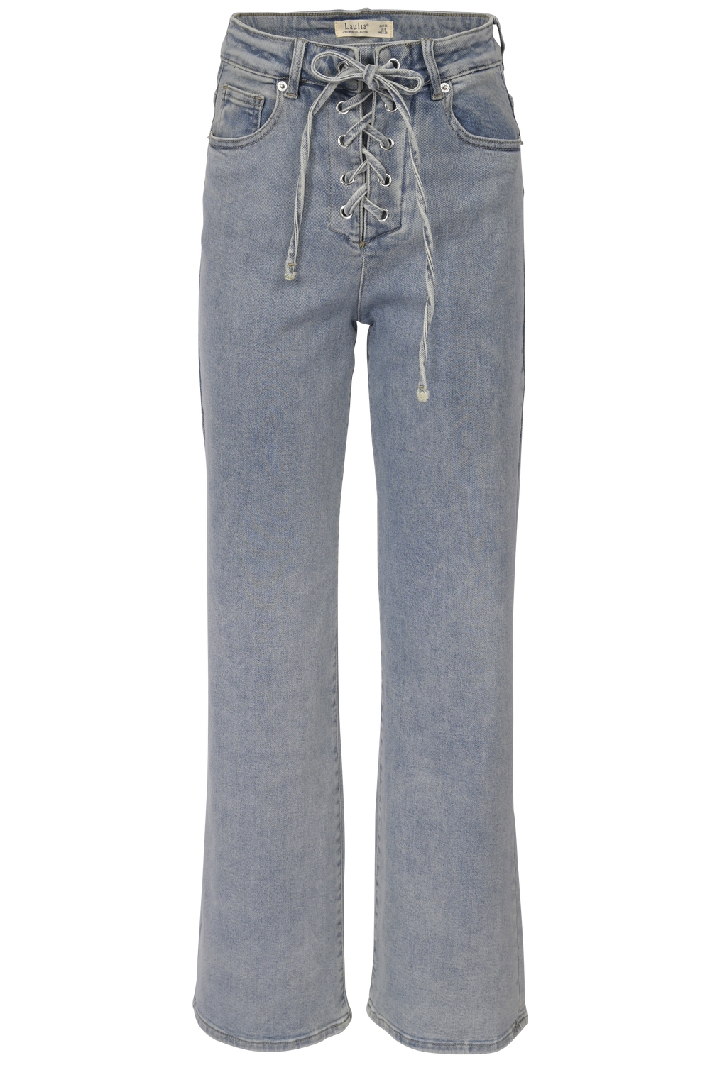 Light Blue Straight-Leg Jeans mit Schnürung – High Waist Fit