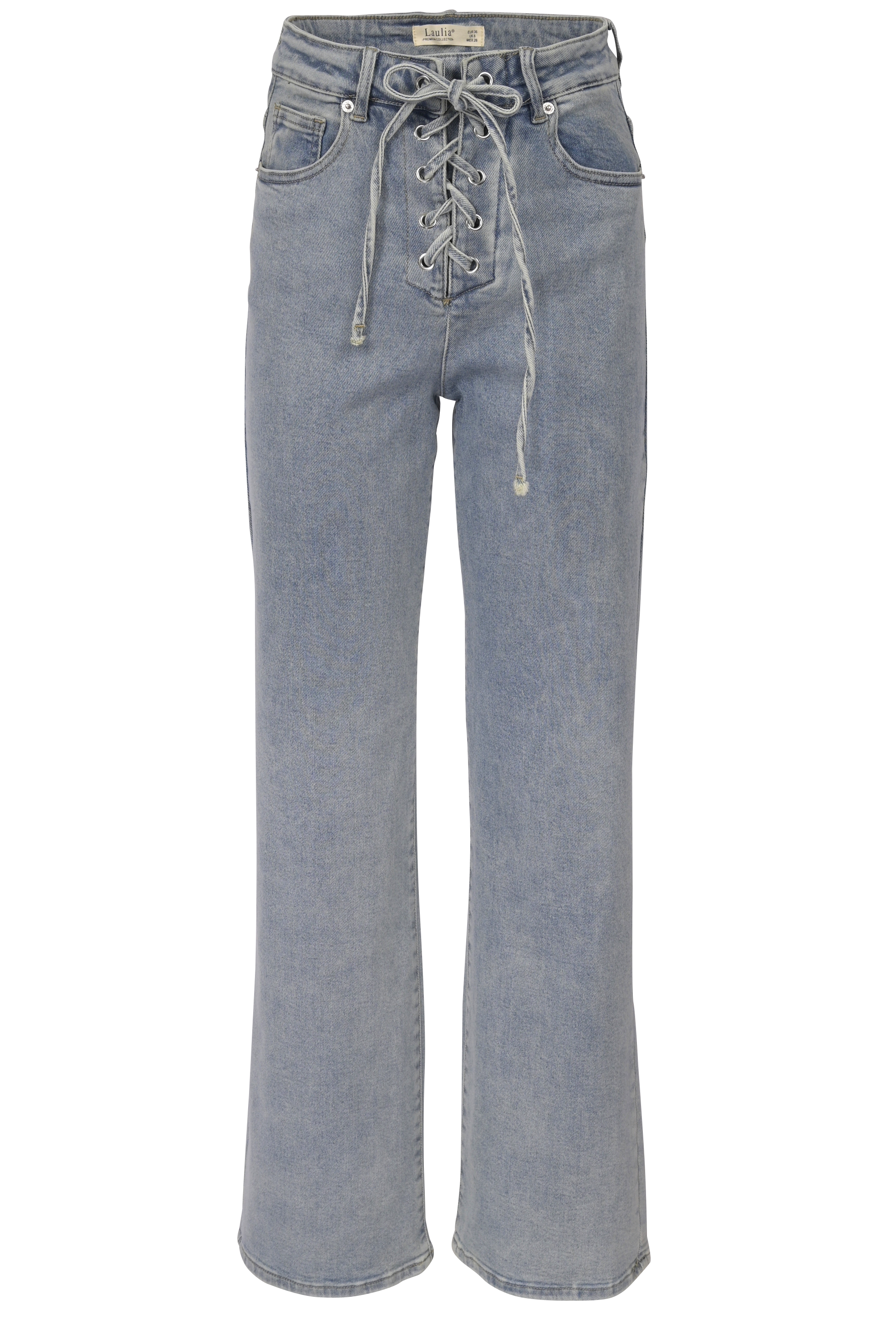 Light Blue Straight-Leg Jeans mit Schnürung – High Waist Fit