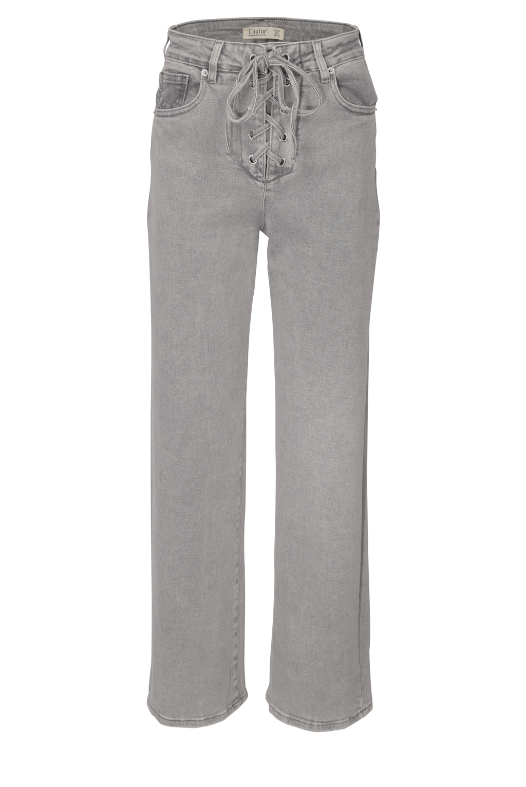 Grey Straight-Leg Jeans mit Schnürung – High Waist Fit