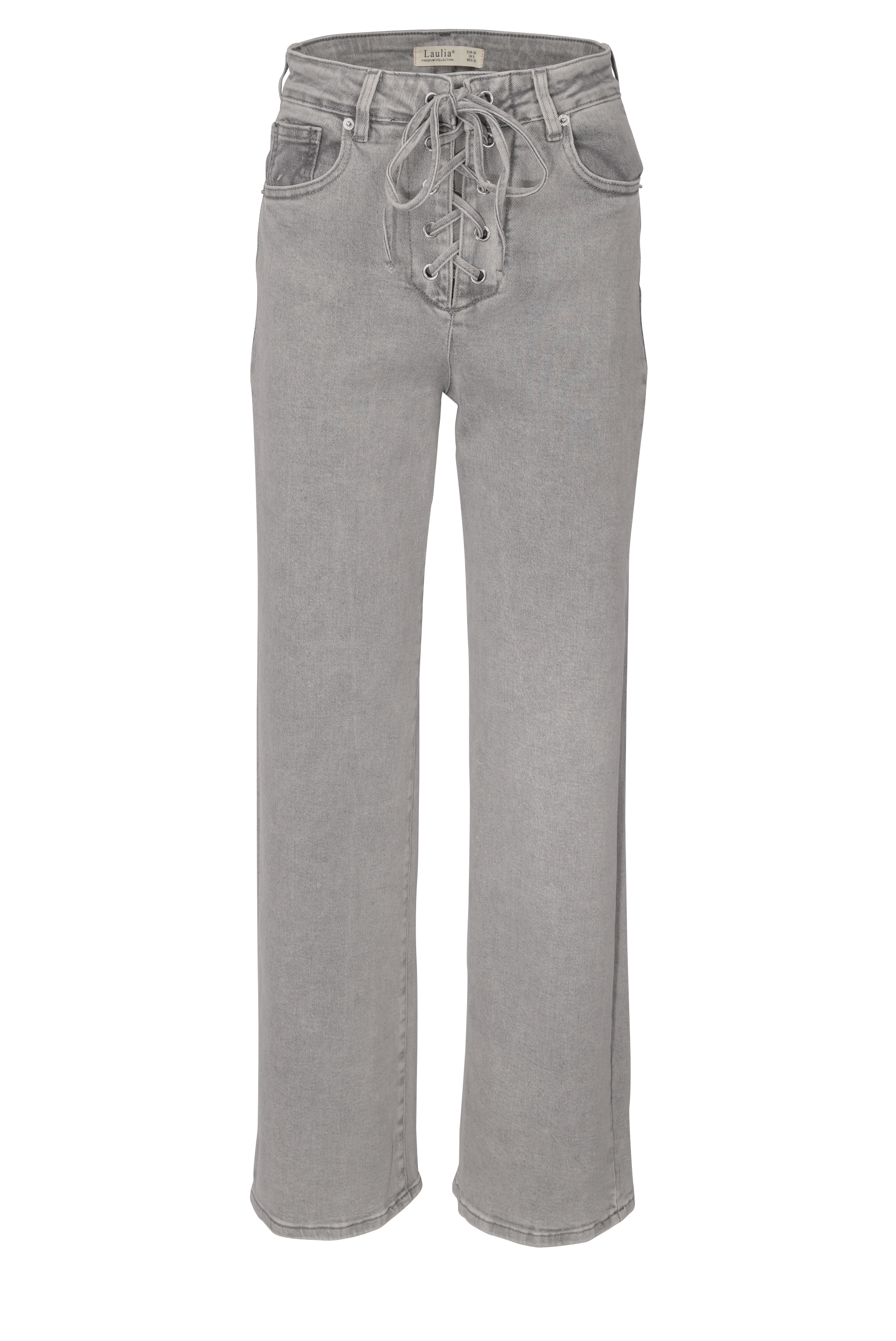 Grey Straight-Leg Jeans mit Schnürung – High Waist Fit