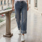Blue Straight-Leg Jeans mit Umschlag & Gürtel – High Waist Fit