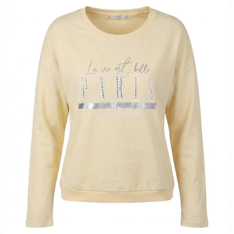 Sweatshirt „PARIS“ mit Strass-Detail – Casual Chic Fit
