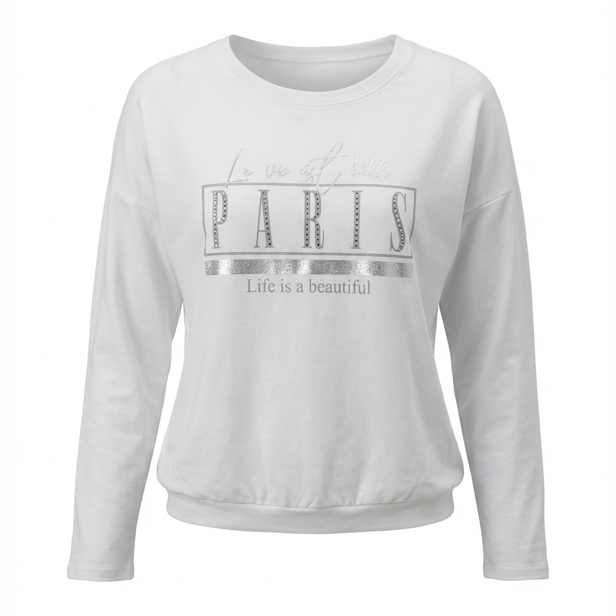 Sweatshirt „PARIS“ mit Strass-Detail – Casual Chic Fit