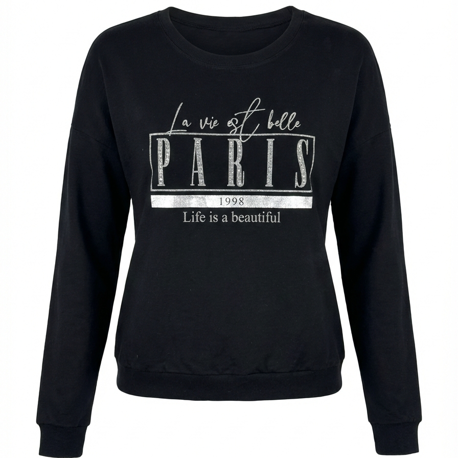 Sweatshirt „PARIS“ mit Strass-Detail – Casual Chic Fit