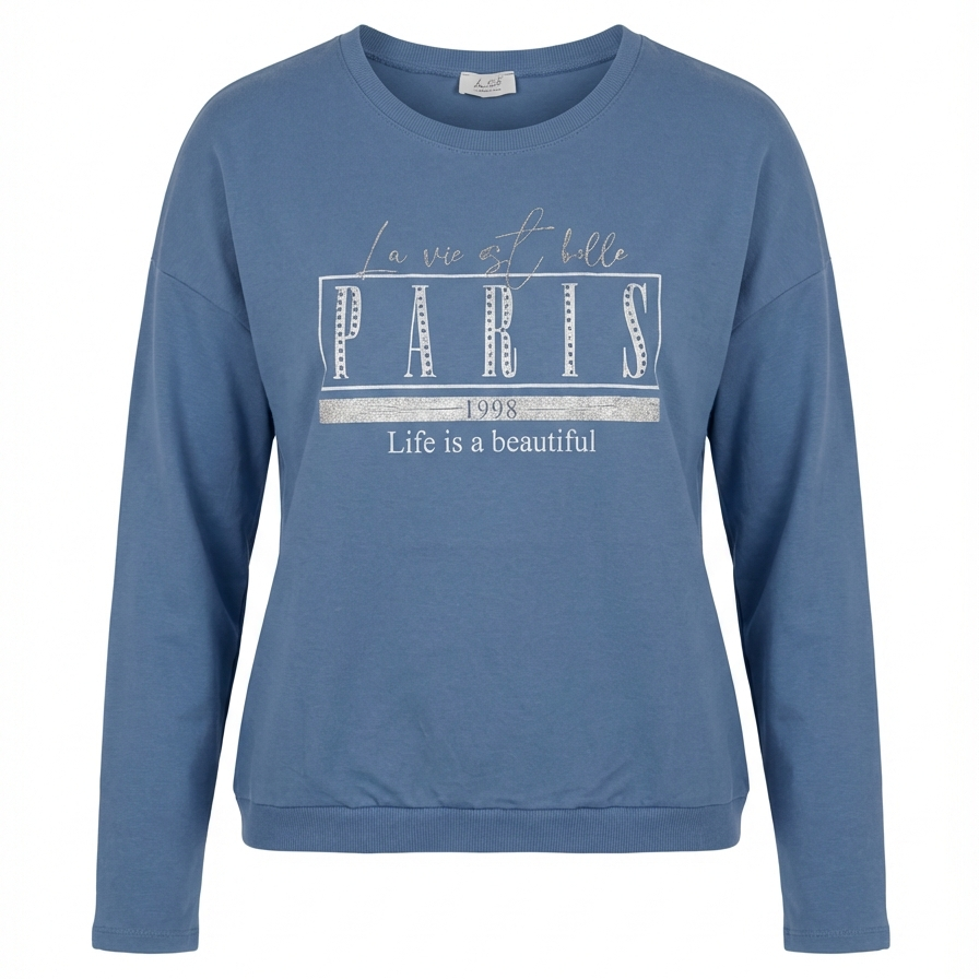 Sweatshirt „PARIS“ mit Strass-Detail – Casual Chic Fit