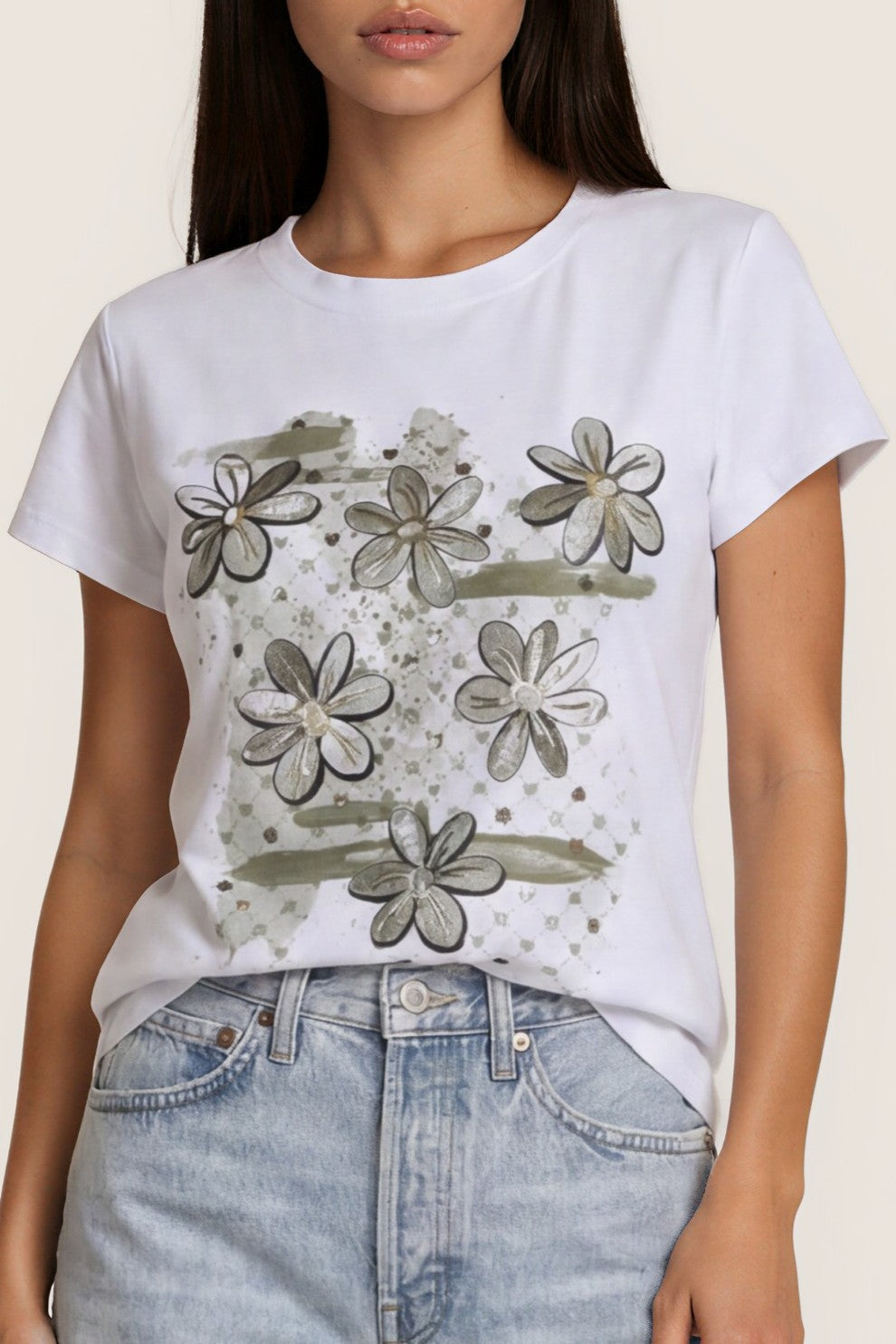 T-Shirt mit floralem Print & Glitzerdetails