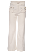 Weiße Bootcut-Jeans mit geflochtenen Taschen – High Waist Fit