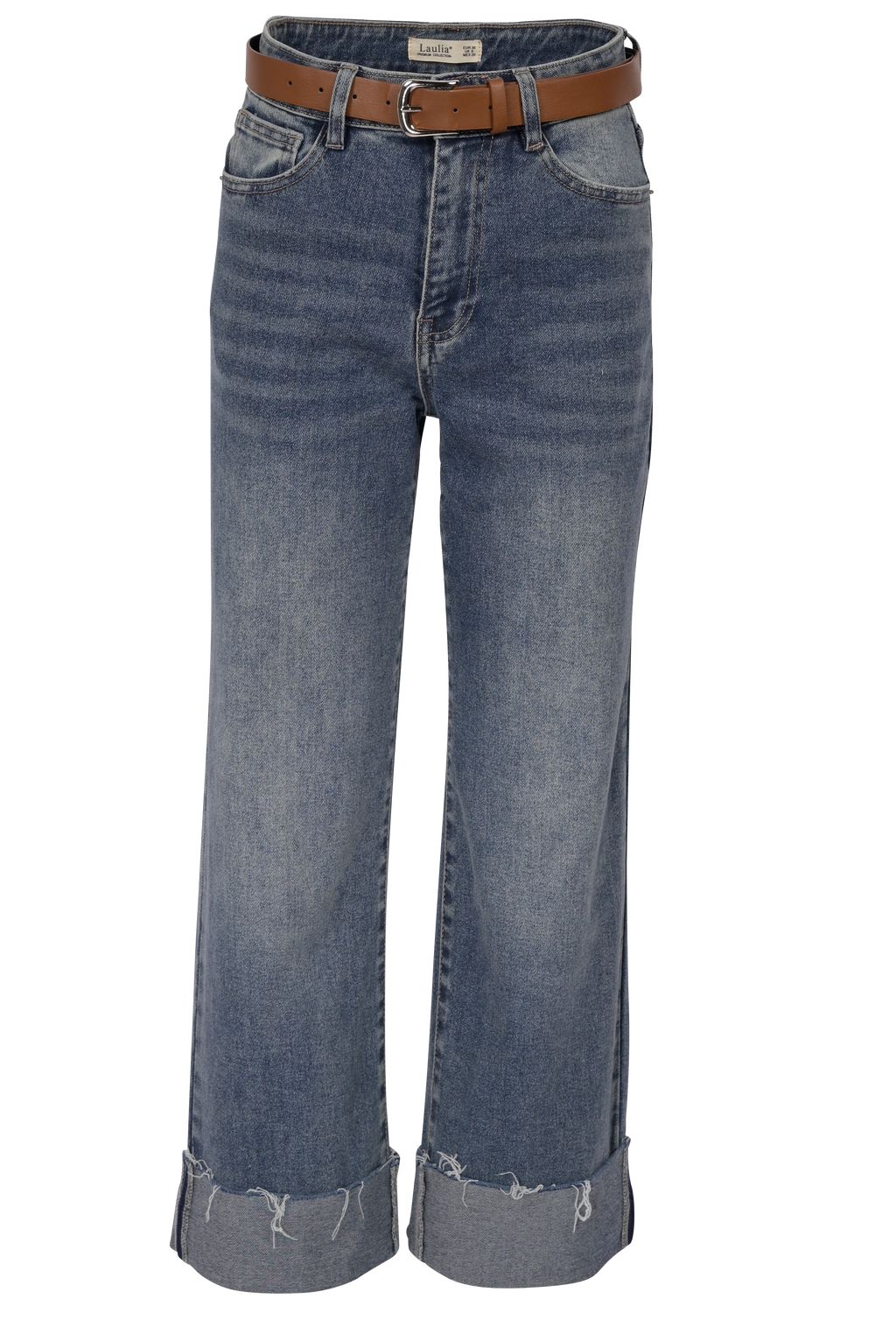 Blue Straight-Leg Jeans mit Umschlag & Gürtel – High Waist Fit