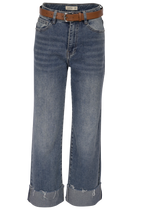 Blue Straight-Leg Jeans mit Umschlag & Gürtel – High Waist Fit
