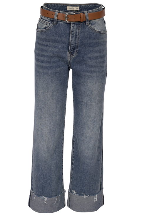 Blue Straight-Leg Jeans mit Umschlag & Gürtel – High Waist Fit