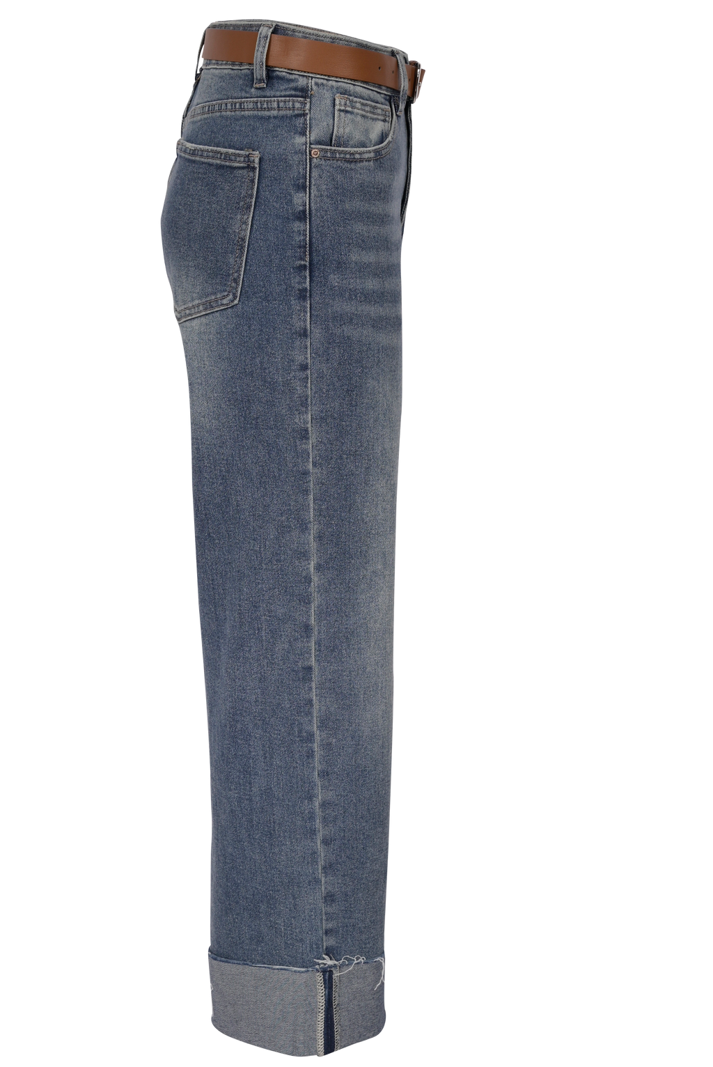 Blue Straight-Leg Jeans mit Umschlag & Gürtel – High Waist Fit