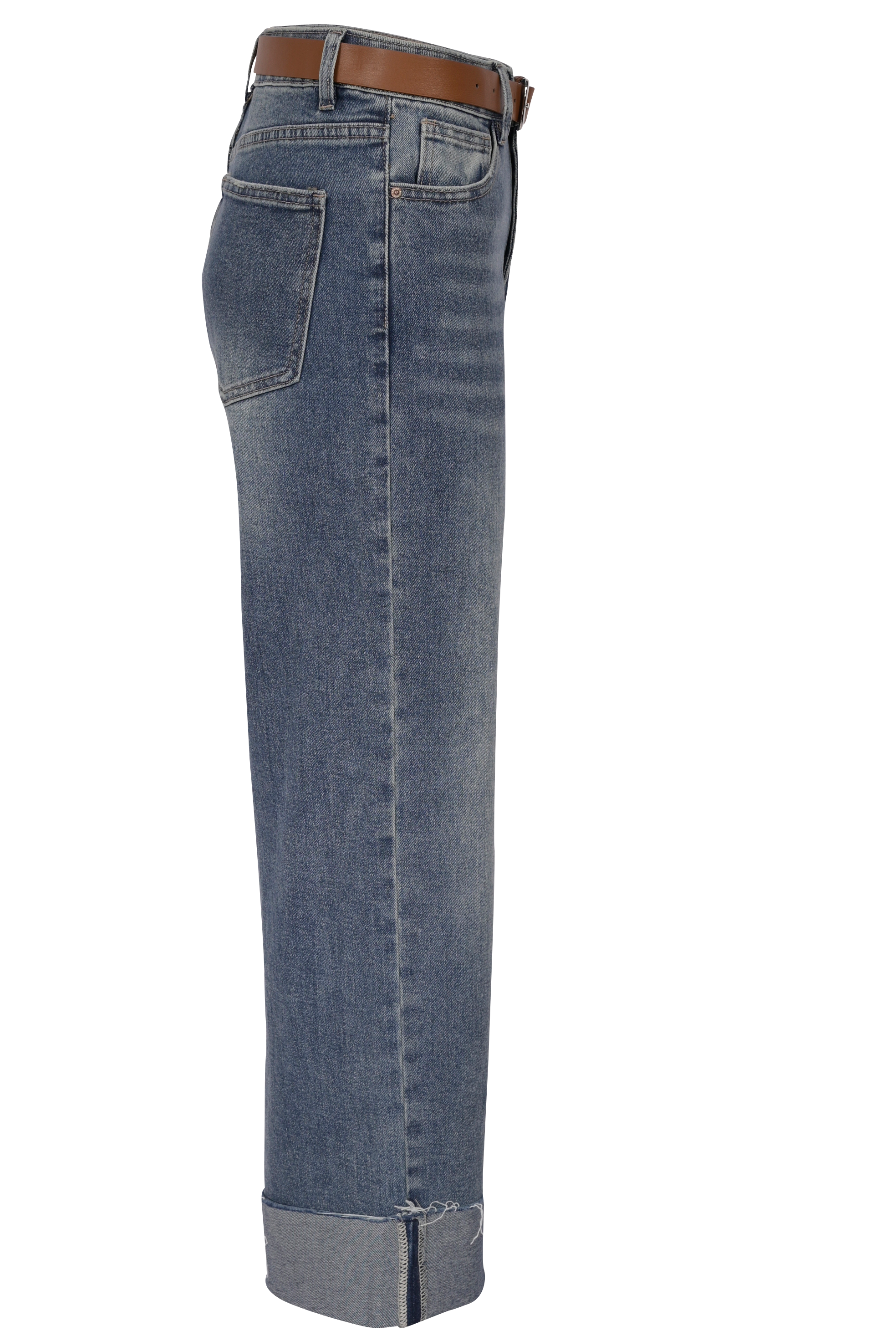 Blue Straight-Leg Jeans mit Umschlag & Gürtel – High Waist Fit