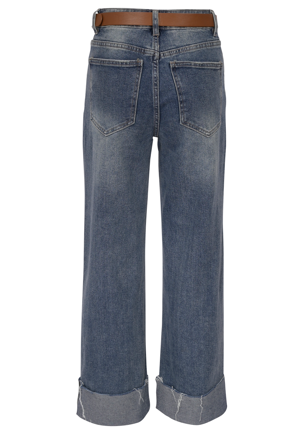 Blue Straight-Leg Jeans mit Umschlag & Gürtel – High Waist Fit