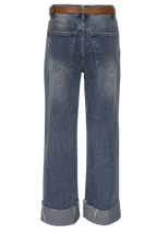 Blue Straight-Leg Jeans mit Umschlag & Gürtel – High Waist Fit