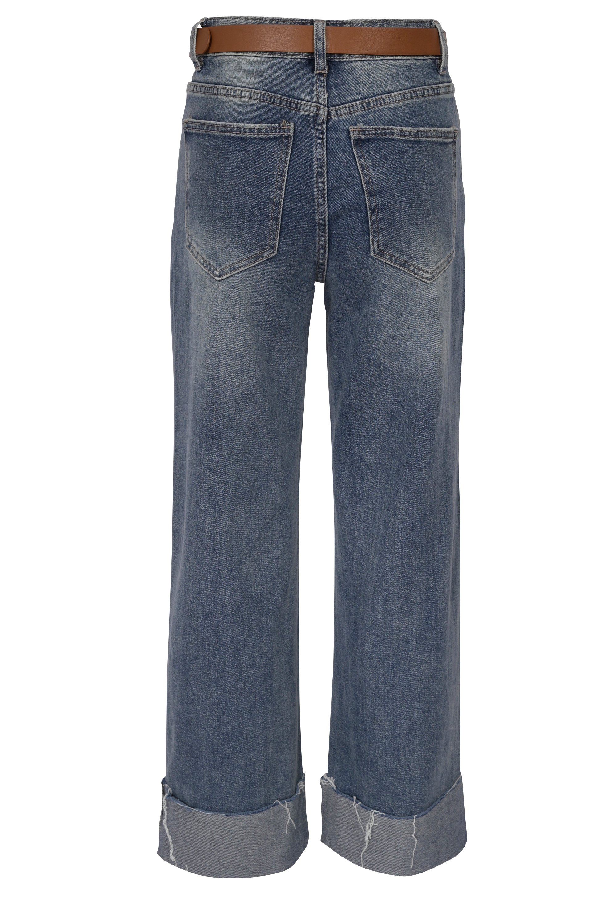 Blue Straight-Leg Jeans mit Umschlag & Gürtel – High Waist Fit