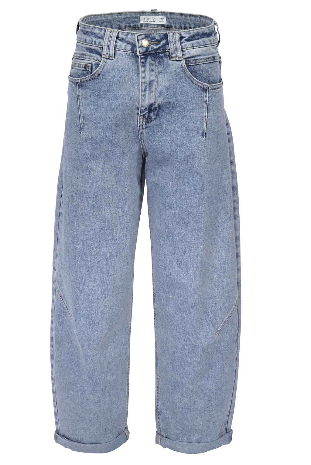 Light Blue Tapered Jeans mit Umschlag – High Waist Fit