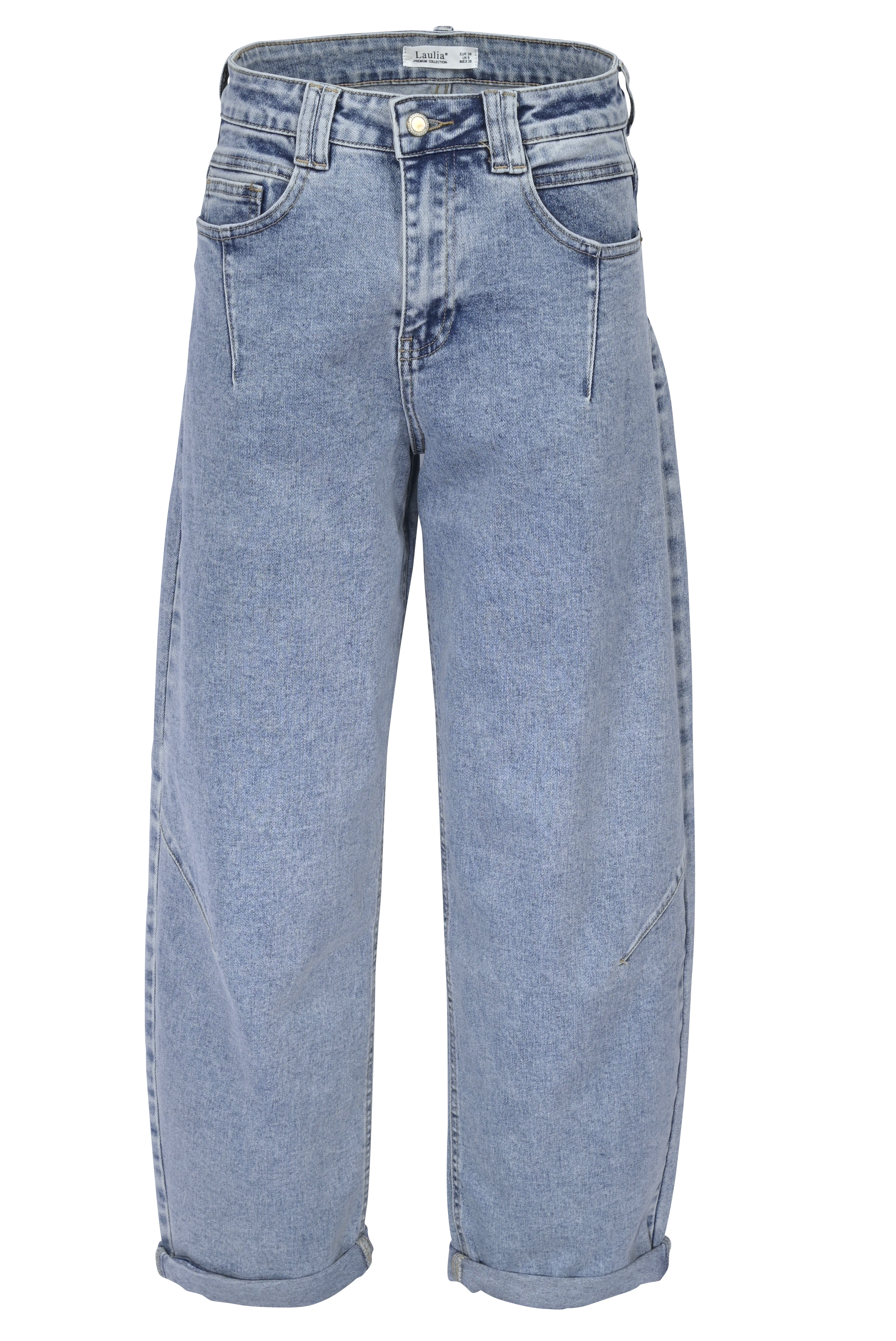 Light Blue Tapered Jeans mit Umschlag – High Waist Fit