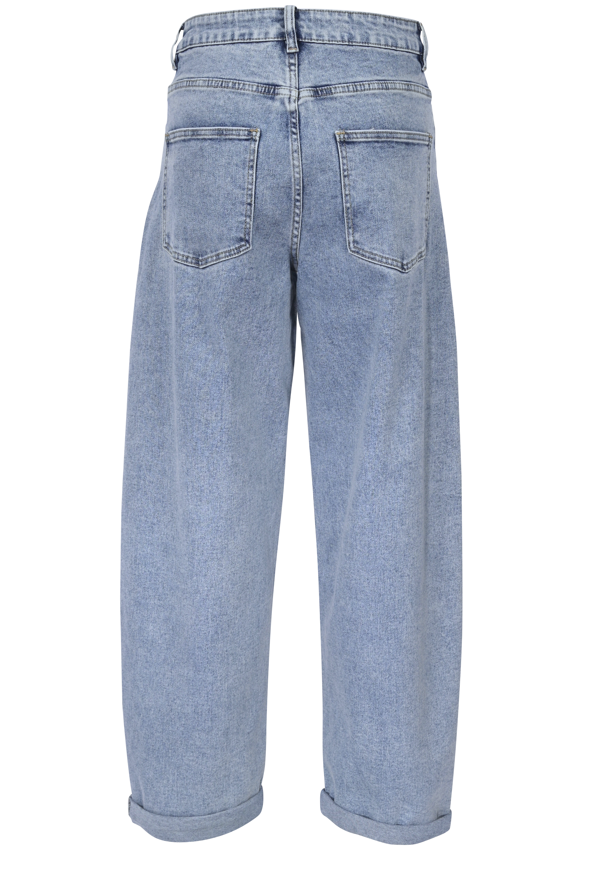 Light Blue Tapered Jeans mit Umschlag – High Waist Fit