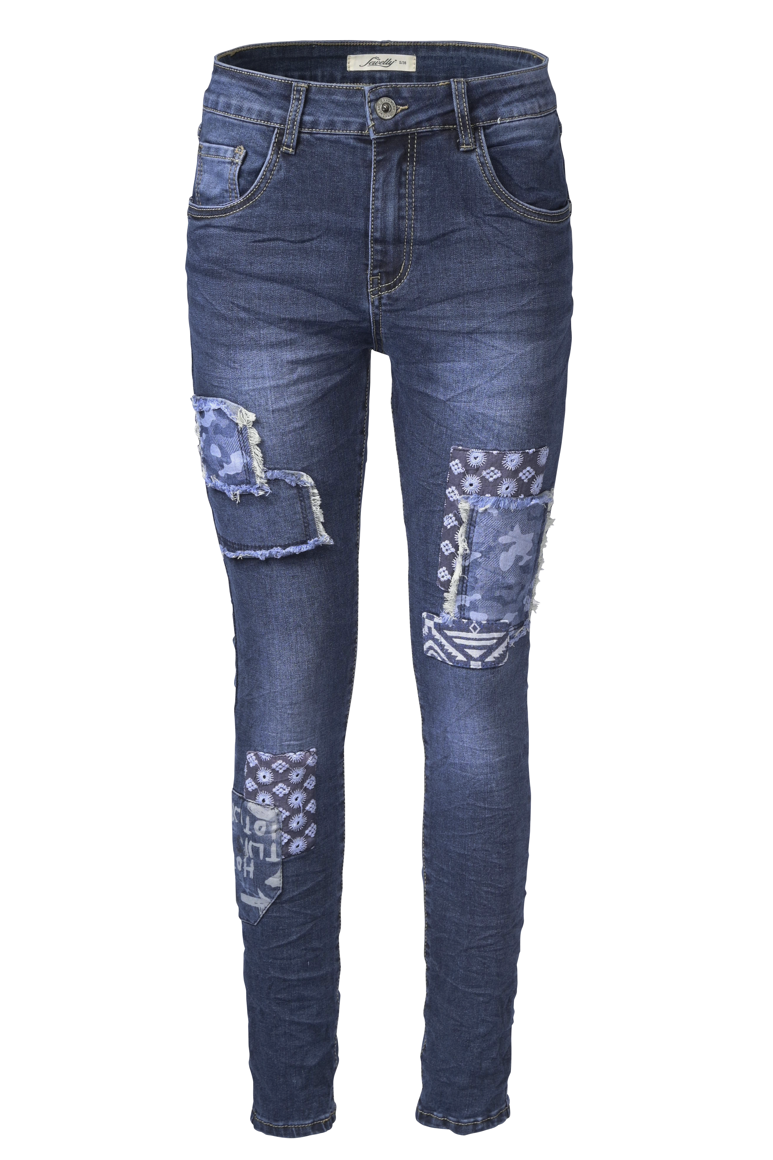Jewelly Damen Jeans Boyfriend -Cut Patches Aufnäher 7023