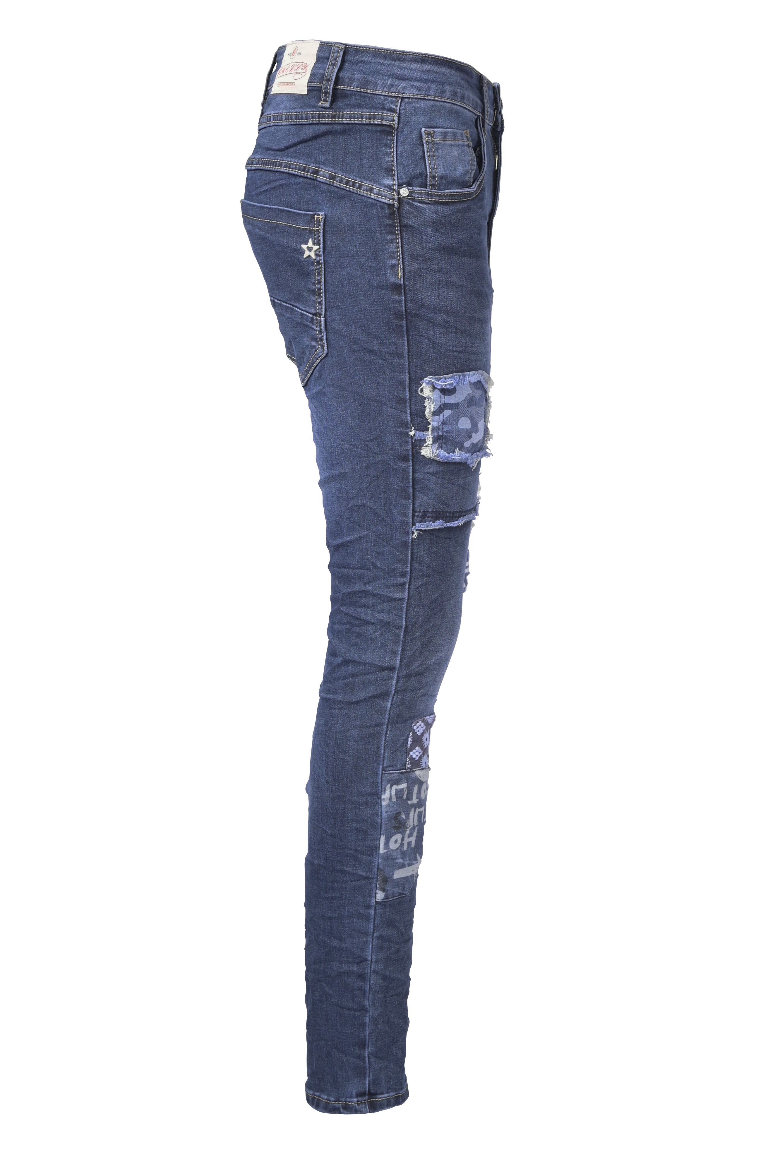 Jewelly Damen Jeans Boyfriend -Cut Patches Aufnäher 7023