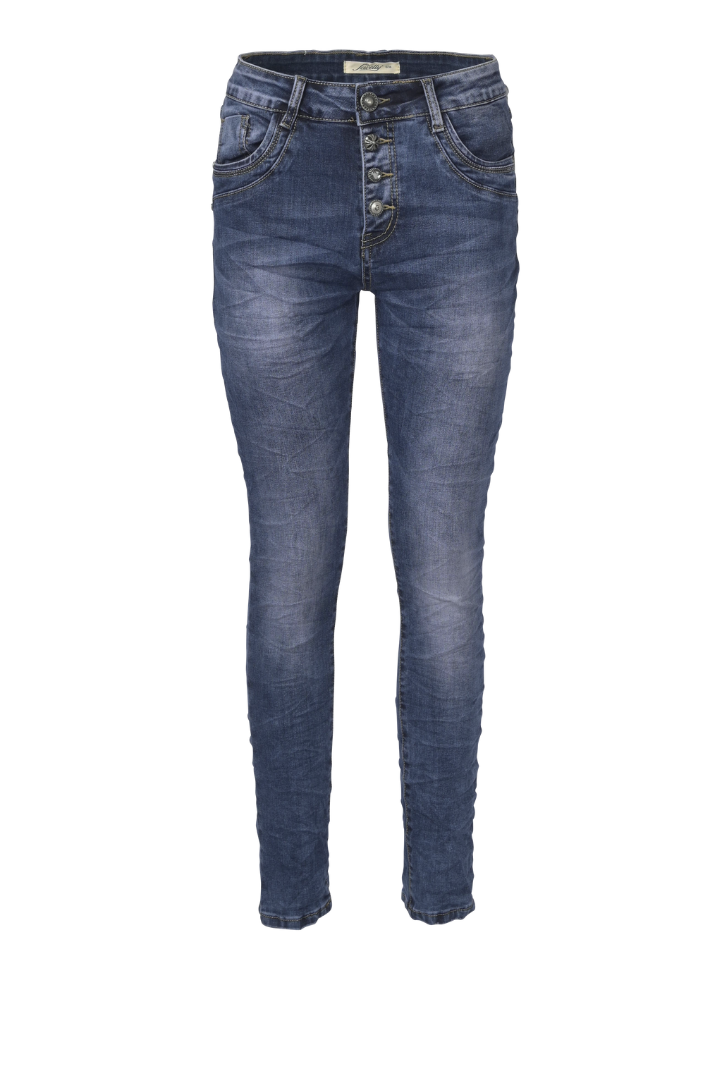 Jewelly Damen Jeans Five-Pocket im Crash-Look 7082