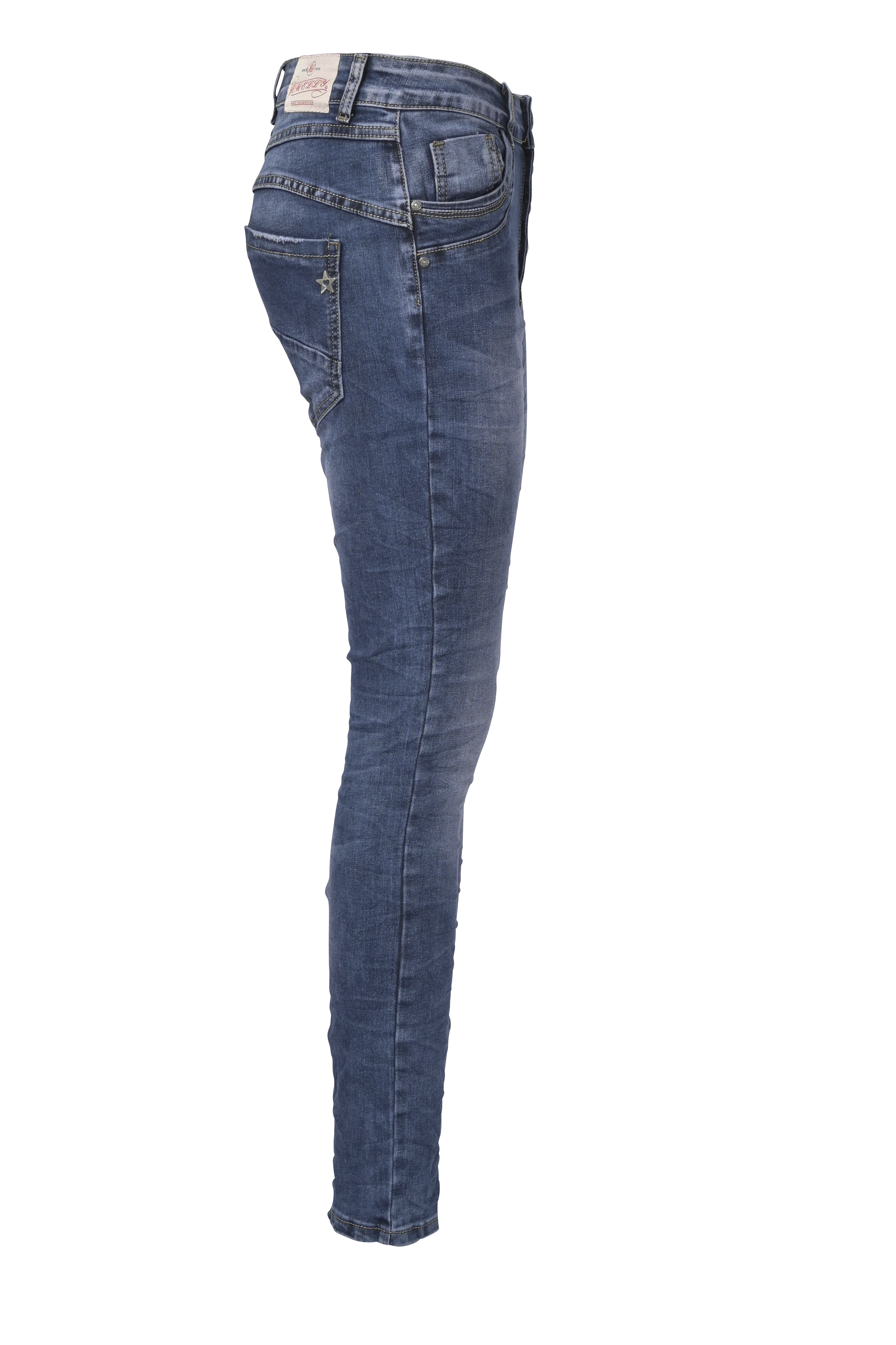 Jewelly Damen Jeans Five-Pocket im Crash-Look 7082